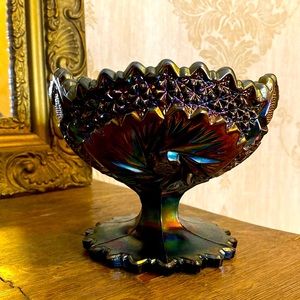 🖤 Vintage Fenton Black Amethyst Carnival Glass Compote
